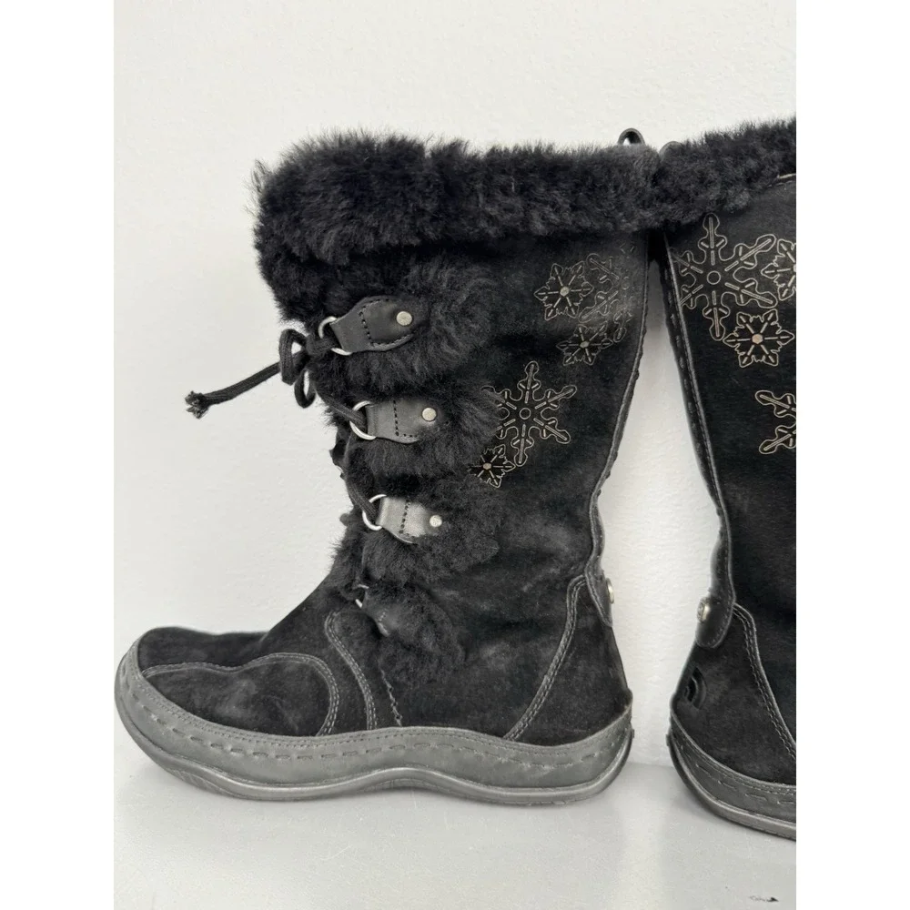 North Face Black Winter Boots Womens‎ 7 Insulated Suede Sheepskin Shearling Snow